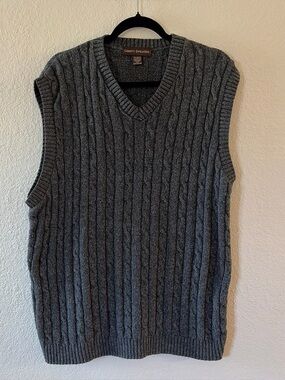 Liberty Sweaters Men's Gray Cable-Knit V-Neck Sweater Vest size XXL fall winter